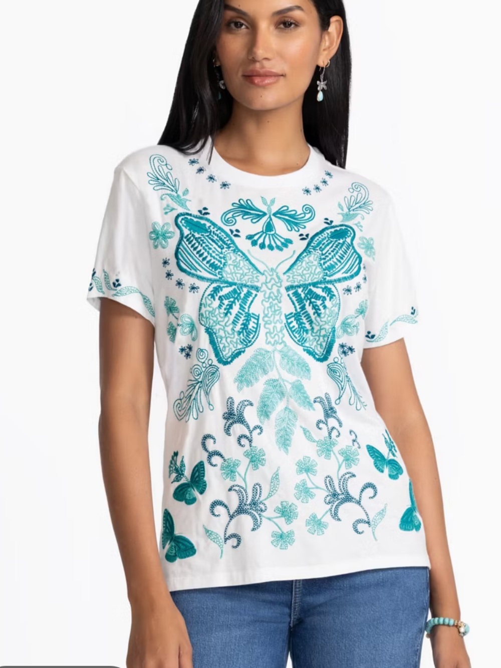 Johnny Was Floral Embroidered Top